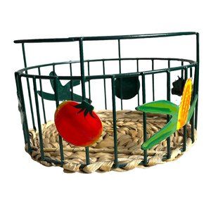 Vintage Vegetable Wire Wicker Basket Decor Farmhouse Tomato Corn Pea 25.25"